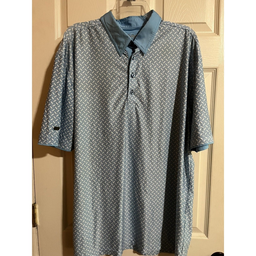 G*Mac by Kartel mens Golf Shirt Blue Geometric Pattern Logo polo performance